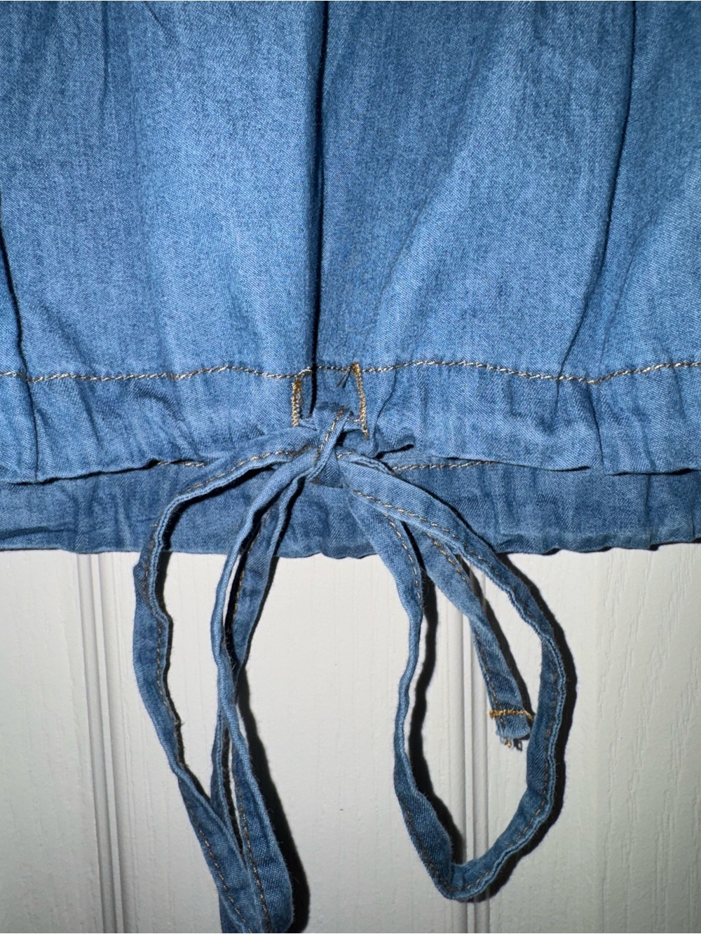 Current/Elliott Blue Frayed Ruffle Sleeve Drawstring Top NWT - Picture 5 of 5